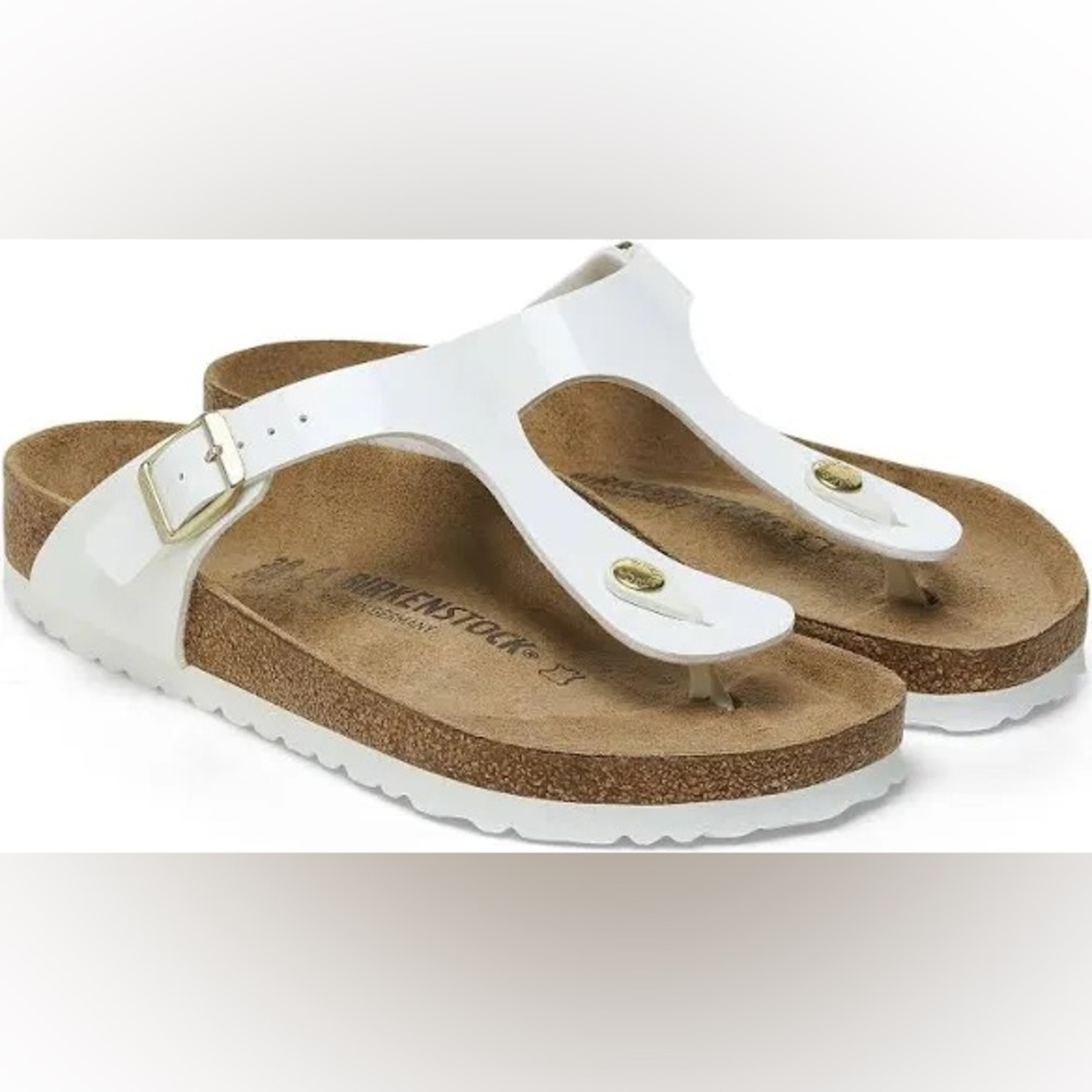 New authentic Birkenstock Gizeh white patent 36